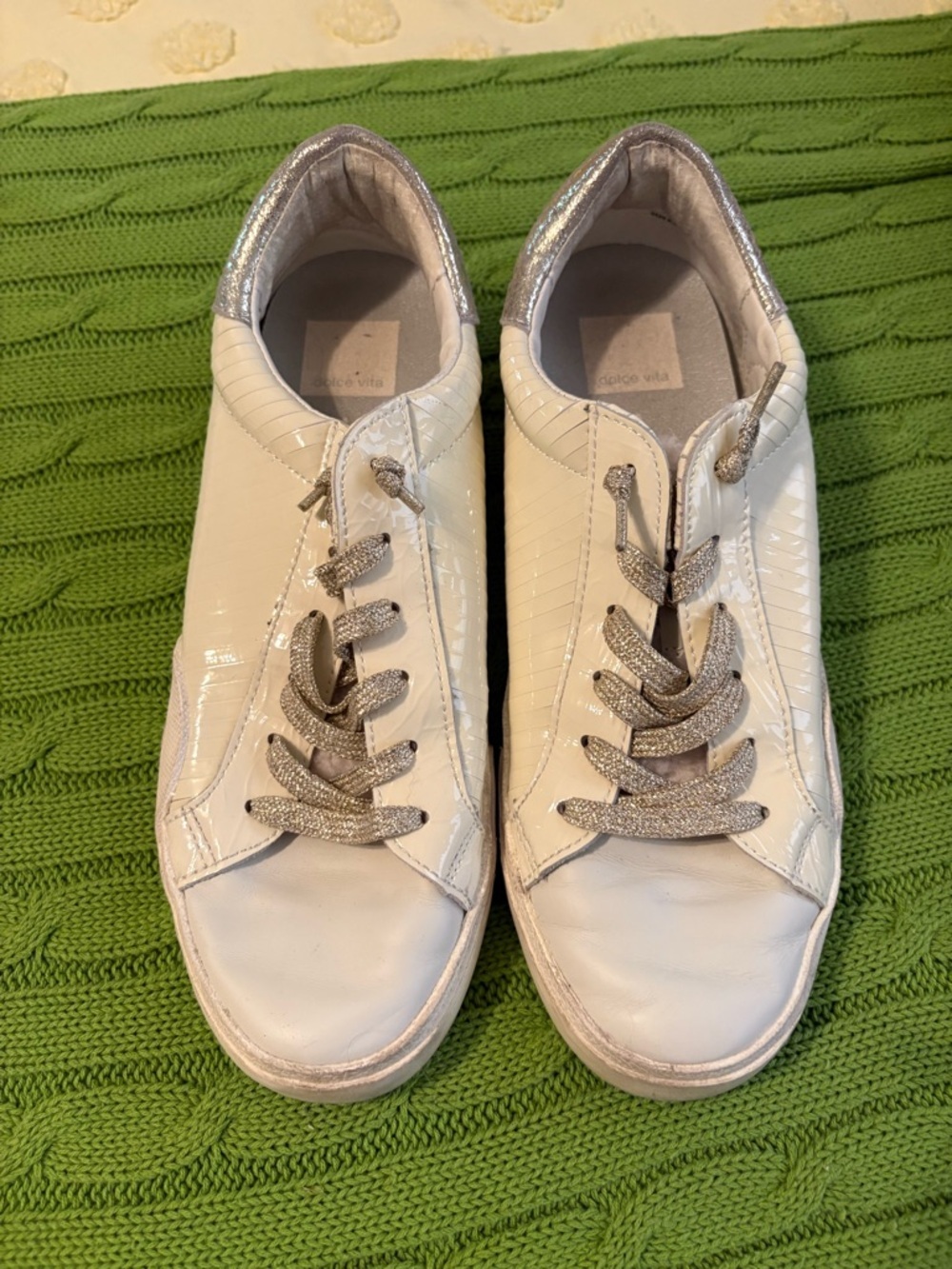 Reba Bone Low-Top Lace-Up Sneakers with Black Heel Stripe - Picture 3 of 4